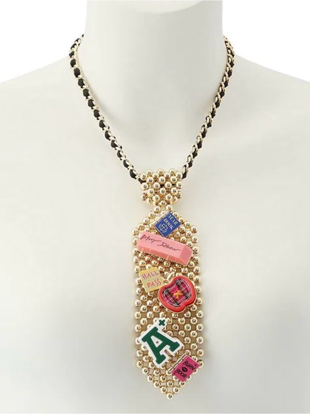 Née Betsey Johnson Best In Class School Charm Tie Long Pendant Necklace - Picture 4 of 8